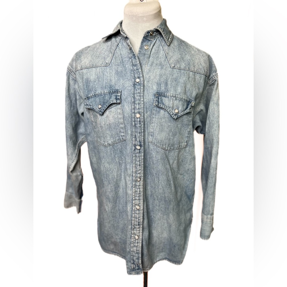 J Crew Women’s Denim Western Pearl Snap Button Up Long Sleeve Shirt, Sz 0